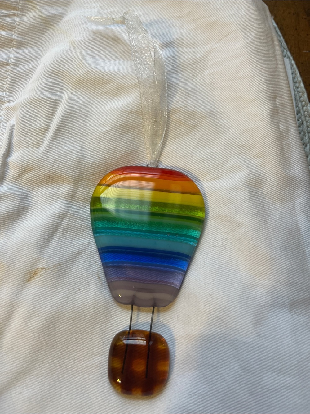 Rainbow Striped Glass Hanging Ornament - Multicolor
